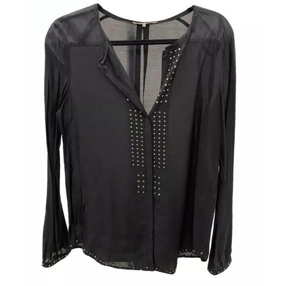 Gerard Darel Womens Black Semi Sheer Long-Sleeve Blouse Shirt Top Size 36 Silk - Picture 1 of 16